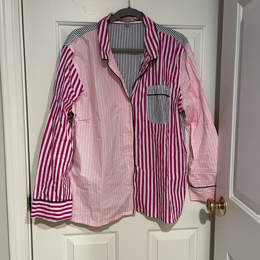 J. Crew Pink and White Mixed-Stripe Button-Down pajama set